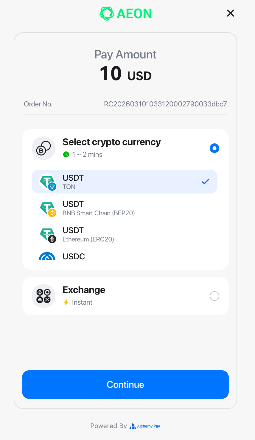 Select crypto currency