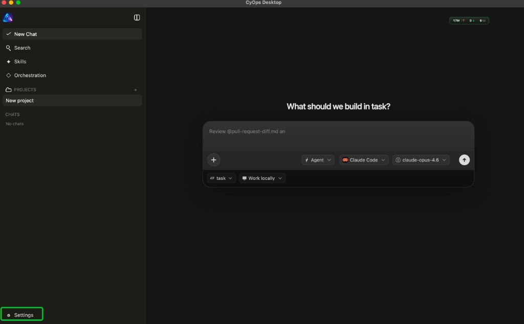 Open Settings from the CyOps Desktop sidebar